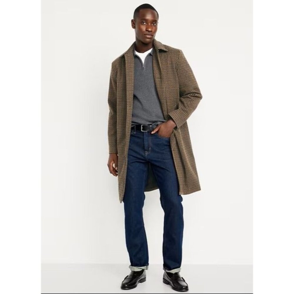 Old Navy Men's Brown Relaxed Houndstooth Topcoat Size XXL